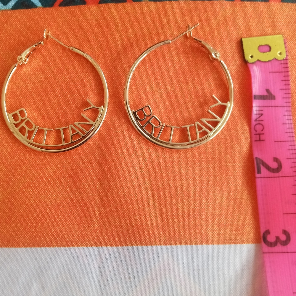 Gold Hoop Earrings with Custom Name Design